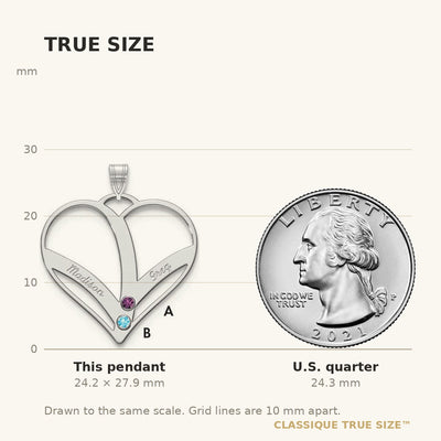 10K White Gold 2-Name w/Birthstones w/14K Bezel Cut Out Heart Pendant