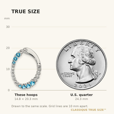 14K White Gold Blue Topaz Oval Hoop Earrings