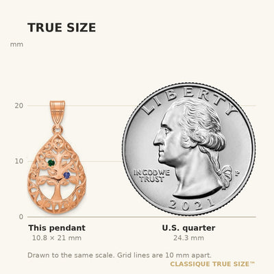 10K Rose Gold 2 Birthstone Tree of Life Tear Drop Pendant