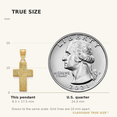 10K Yellow Gold Small Cross Fingerprint Pendant
