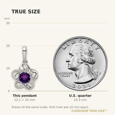 Sterling Silver Rhodium-plated Floral Amethyst Pendant, 20 x 4.45mm