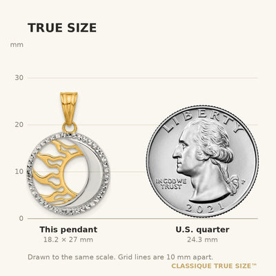 14K and White Rhodium D/C Sun and Moon Pendant