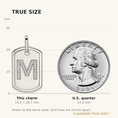 14K White Gold Diamond Gold Initial M Dog Tag Charm