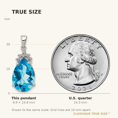 14K White Gold Pear Blue Topaz & Diamond Pendant
