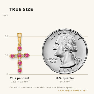 14K Pink Tourmaline and Diamond Cross Pendant