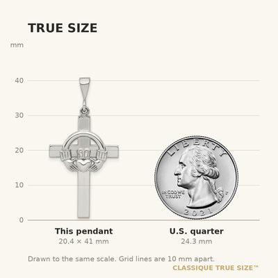 14K White Gold Claddagh Cross Pendant