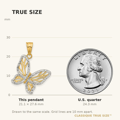 14K and White Rhodium D/C Butterfly Pendant