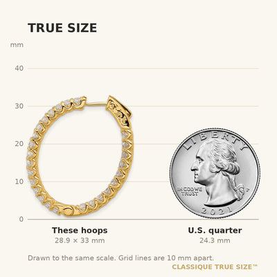 14K In/Out Oval Hoop w/ Safety Clasp Diamond Earrings