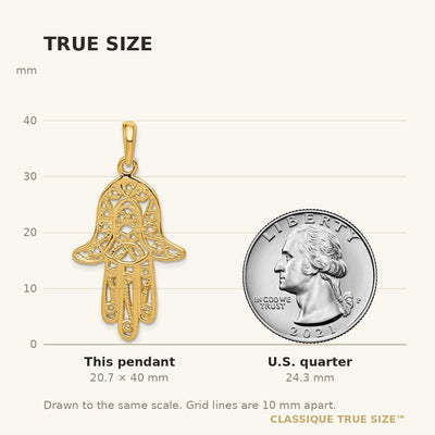 14K Filigree Chamseh Pendant, 40 x 21mm
