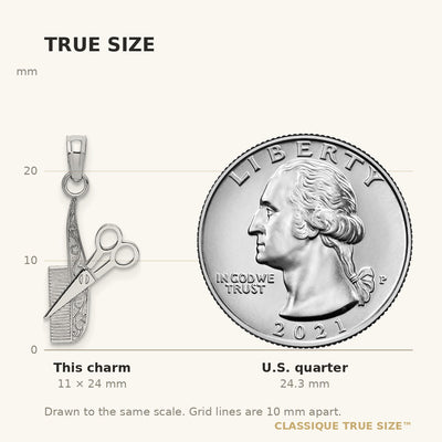 14K White Gold Comb and Scissors Charm