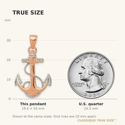 14K Rose Gold W/ Rhodium Anchor w/Rope Pendant