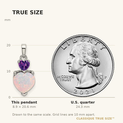 14K White Gold Heart Created Opal and Amethyst Pendant