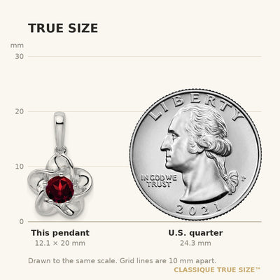 Sterling Silver Rhodium-plated Floral Garnet Pendant, 20 x 4.45mm