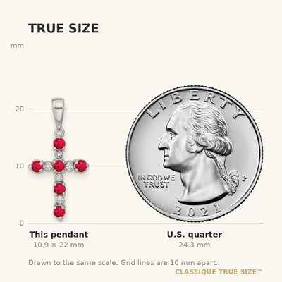 14K White Gold Lab Created Ruby and Diamond Cross Pendant