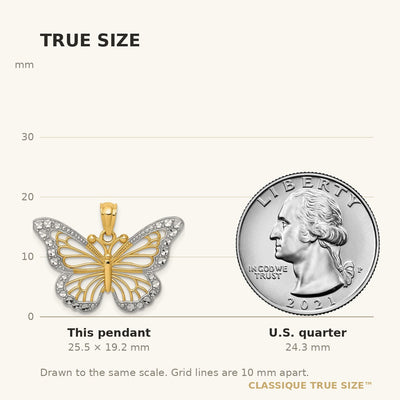 14K w/ Rhodium Diamond-cut Polished Open Butterfly Pendant