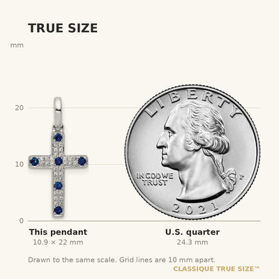 14K White Gold 1/. Diamond and Sapphire Cross Pendant
