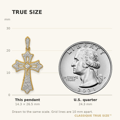 14K 1/. Diamond Fleur de Lis Cross Pendant