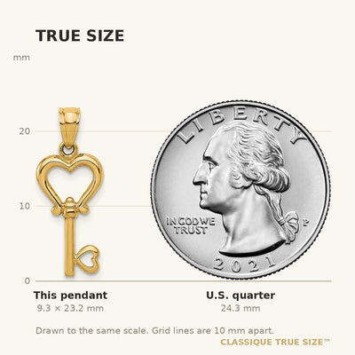 14K Polished 3D Heart Key Pendant