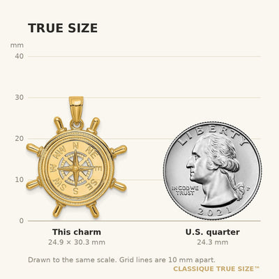 14K Ships Wheel W/Nautical Compass Charm