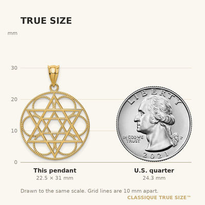 14K Star of David Circle Pendant