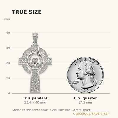 14K White Gold Celtic Claddagh Cross Pendant
