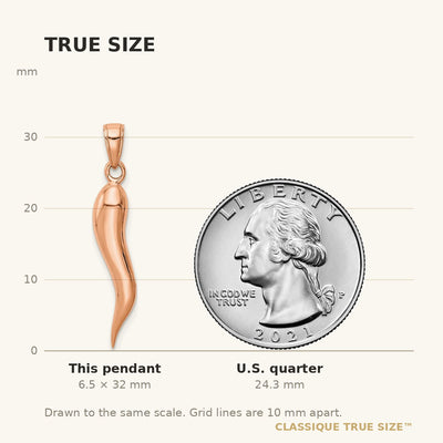 14K Rose Gold Large 3D Italian Horn Pendant
