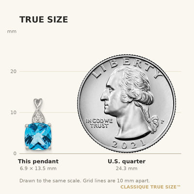 14K White Gold Checkerboard Blue Topaz and Diamond Pendant
