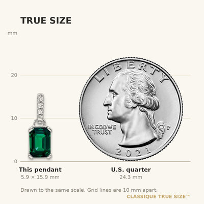 14K White Gold Created Emerald and Diamond Pendant