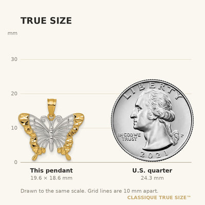 14K and Rhodium Diamond-cut Polished Cut-out Butterfly Pendant
