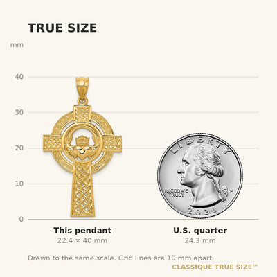 14K Celtic Claddagh Cross Pendant