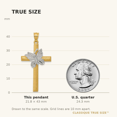 14K Two-tone Cross w/Butterfly Pendant