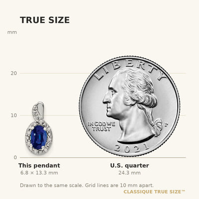 14K White Gold Oval Sapphire and Diamond Halo Pendant