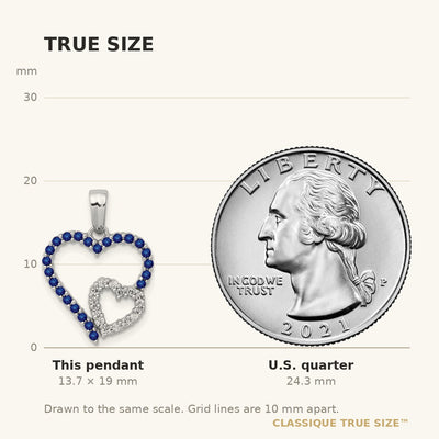 14K White Gold Diamond and Sapphire Double Heart Pendant