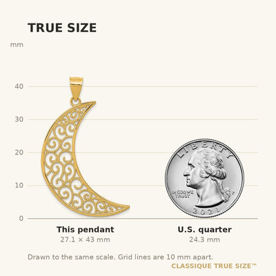 14K Filigree Moon Pendant