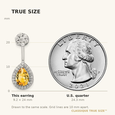 14K White Gold Diamond/Pear Citrine Front/Back Earrings