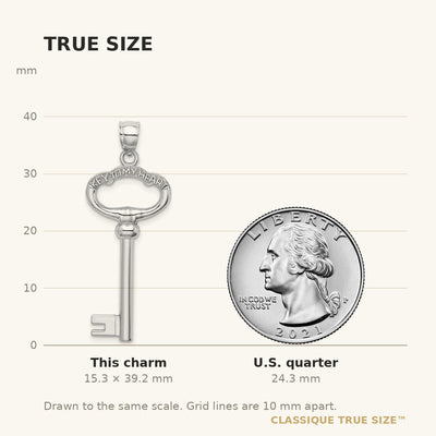 14K White Gold 3D KEY TO MY HEART Key Charm