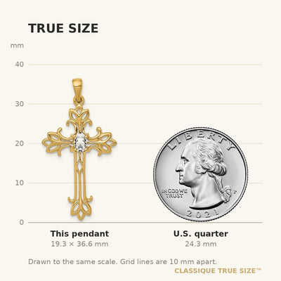 14K Oval Cubic Zirconia cross pendant