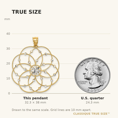 14K and Rhodium Diamond-cut Spiral Circle Pendant