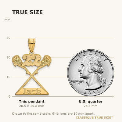 10K Yellow Gold Personalized Lacrosse Pendant