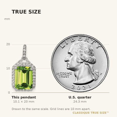 14K White Gold Emerald-cut Peridot and Diamond Halo Pendant
