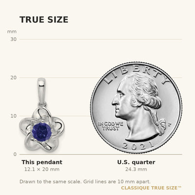 Sterling Silver Rhodium-plated Floral Created Sapphire Pendant