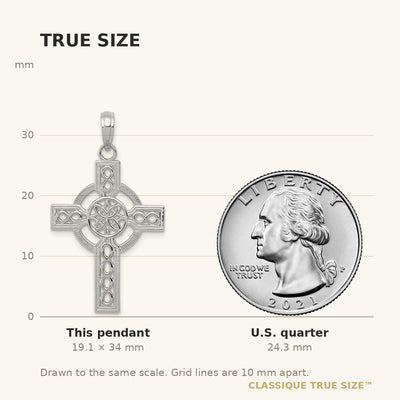 14K White Gold Diamond-cut Celtic Cross Pendant