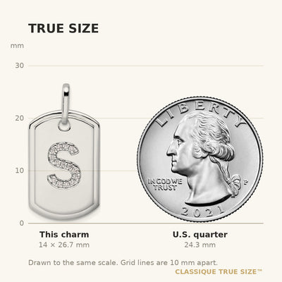14K White Gold Diamond Initial S Dog Tag Charm