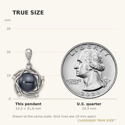 14K White Gold Black Round Tahitian Saltwater Cultured Pearl and .075 Carat Diamond Pendant