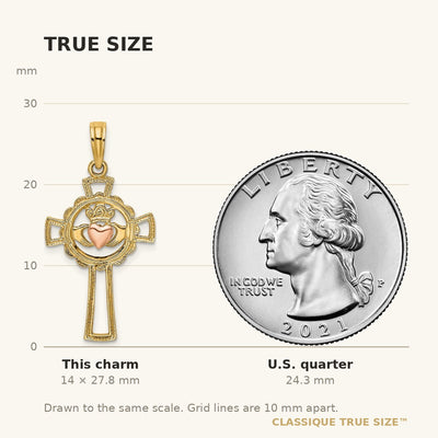 14K Two-Tone Claddagh Cross Charm