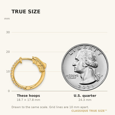 14K . Round Hoop w/ Safety Clasp Diamond Earrings