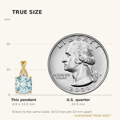 14K Checkerboard Aquamarine and Diamond Pendant