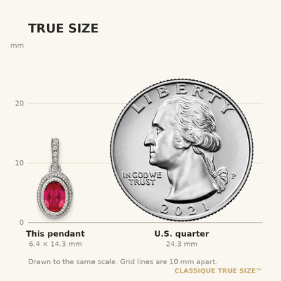 14K White Gold Oval Ruby and Diamond Pendant with Side Diamond Detail
