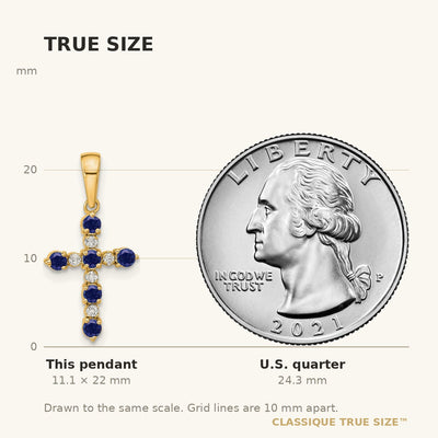 14K Lab Created Sapphire and Diamond Cross Pendant