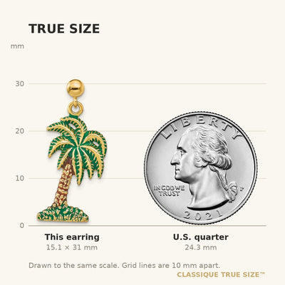 14K w/ Enamel Palm Tree Dangle Earrings